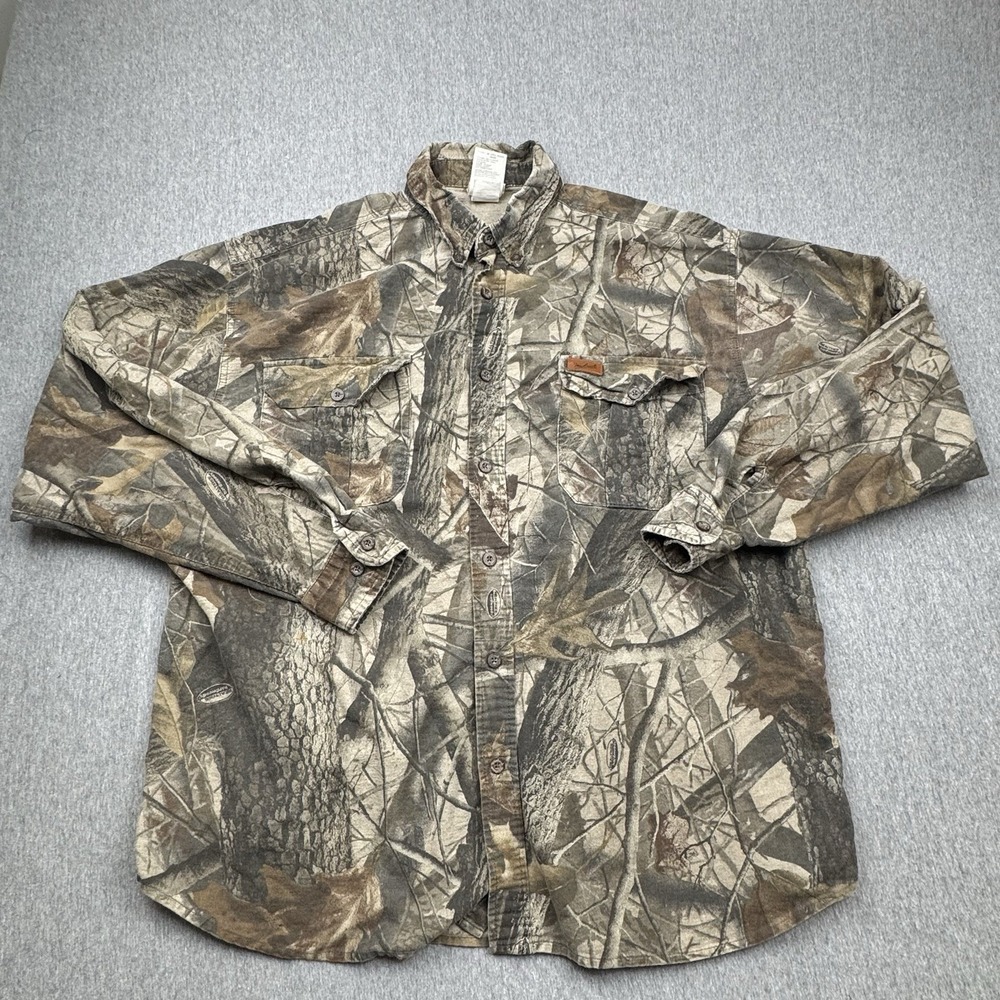 Woolrich Shirt Camo Hunting Shirt Sz XL Realtree Hardwoods Button Up Long Sleeve
